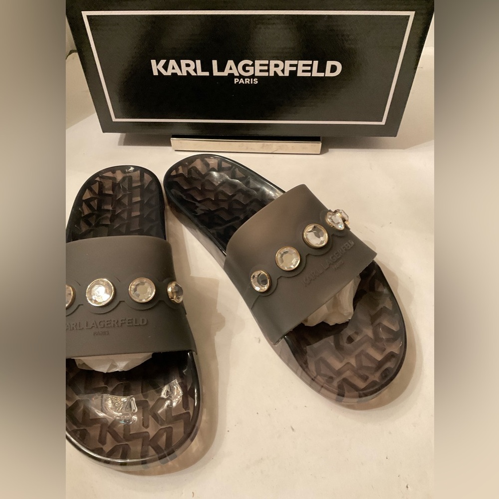 New Karl Lagerfeld black jelly slides